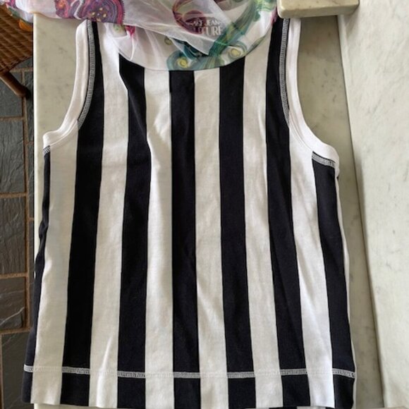VERSACE JEANS COUTURE Black/White Racerback Tulle Baroque Jewels Overlay Top S - Picture 15 of 17